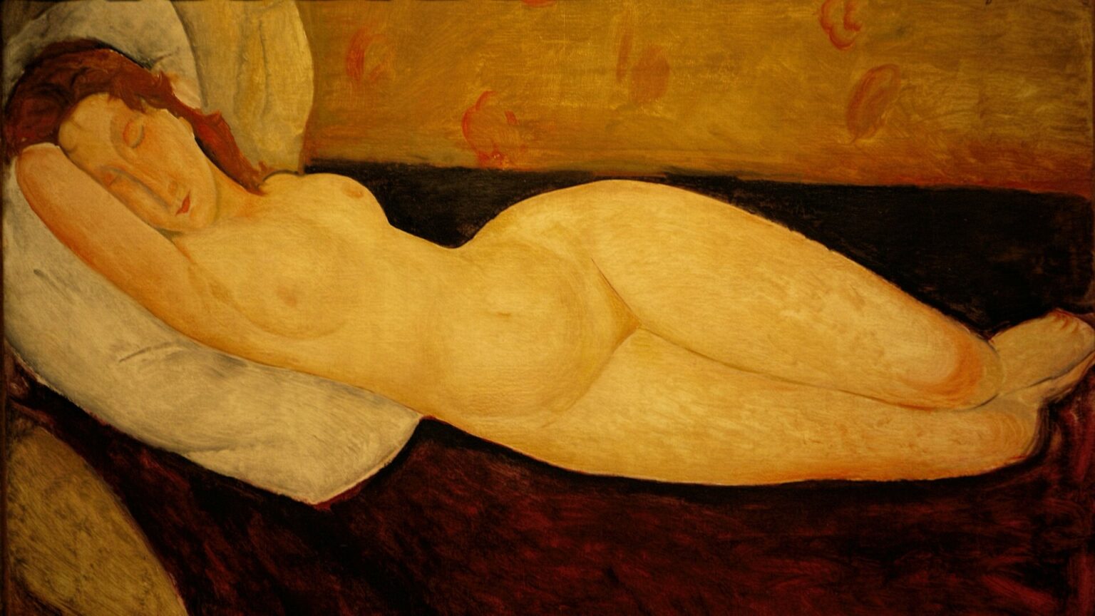 Modigliani Reclining nude with head resting on right arm (1919)