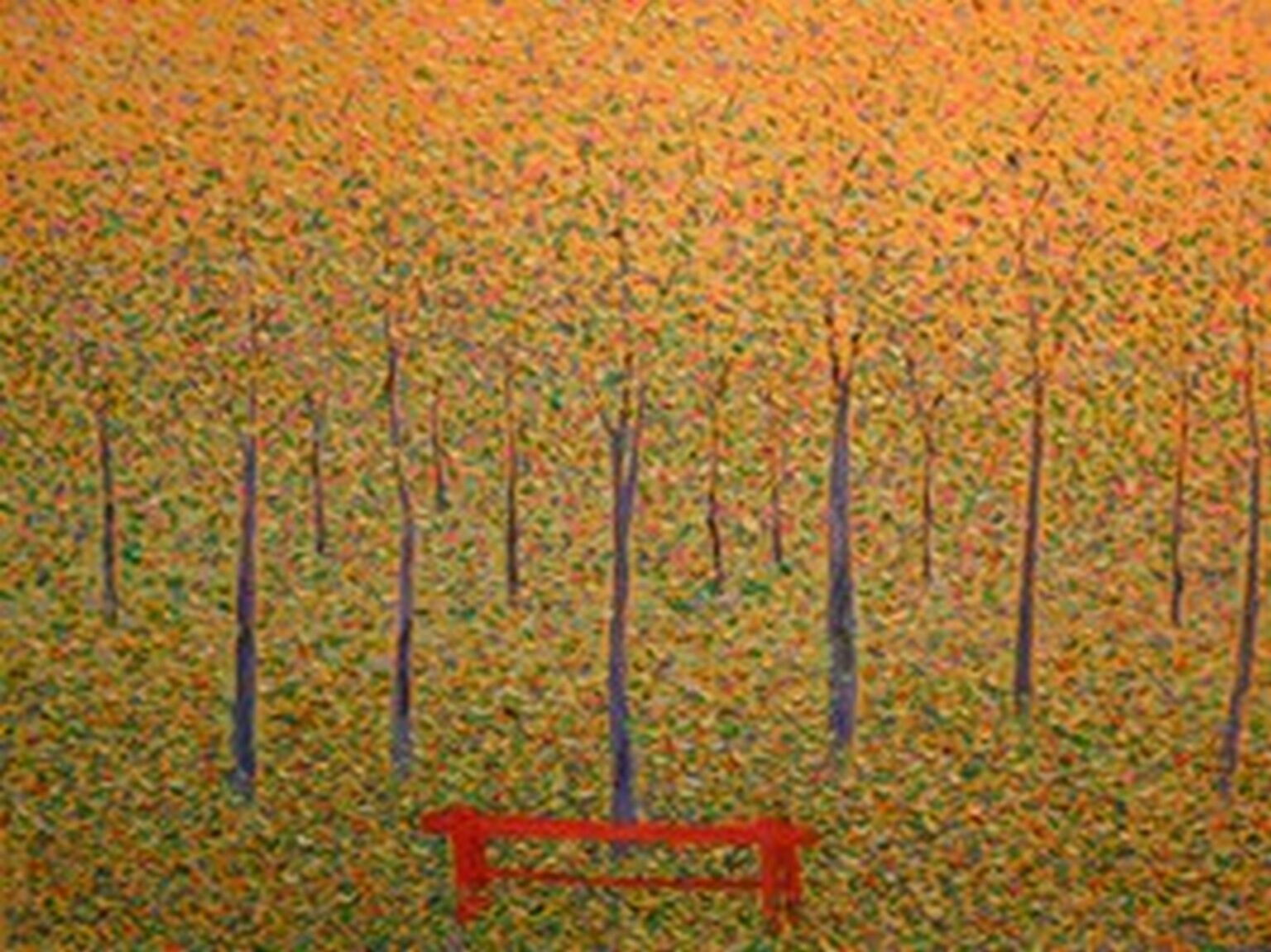 Seurat Red Park Bench