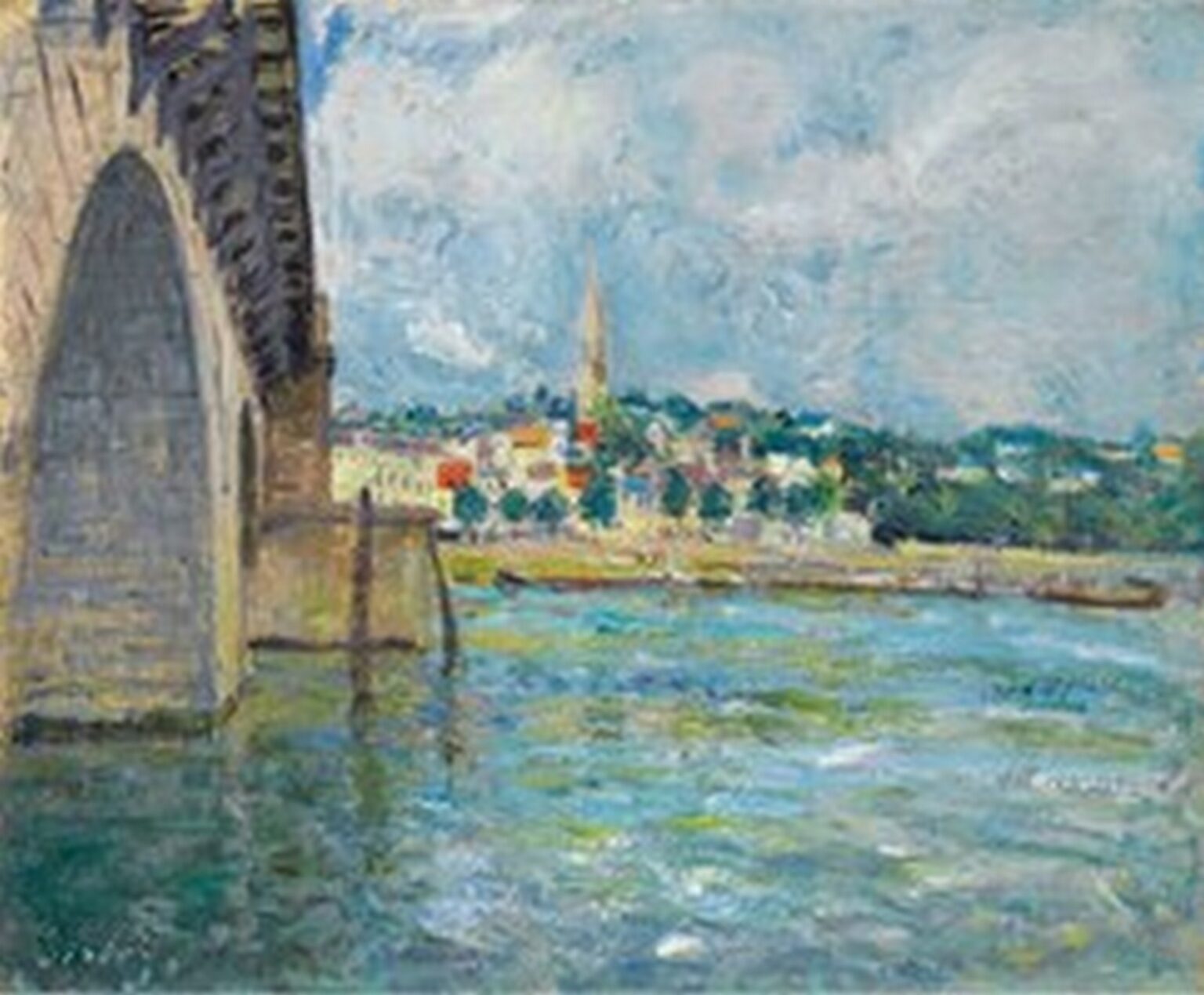Sisley River bridge town sky clouds pattern