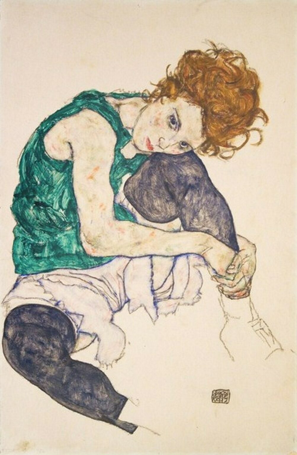 Schiele Seated Woman with Legs Drawn Up (Adele Harms, 1917)