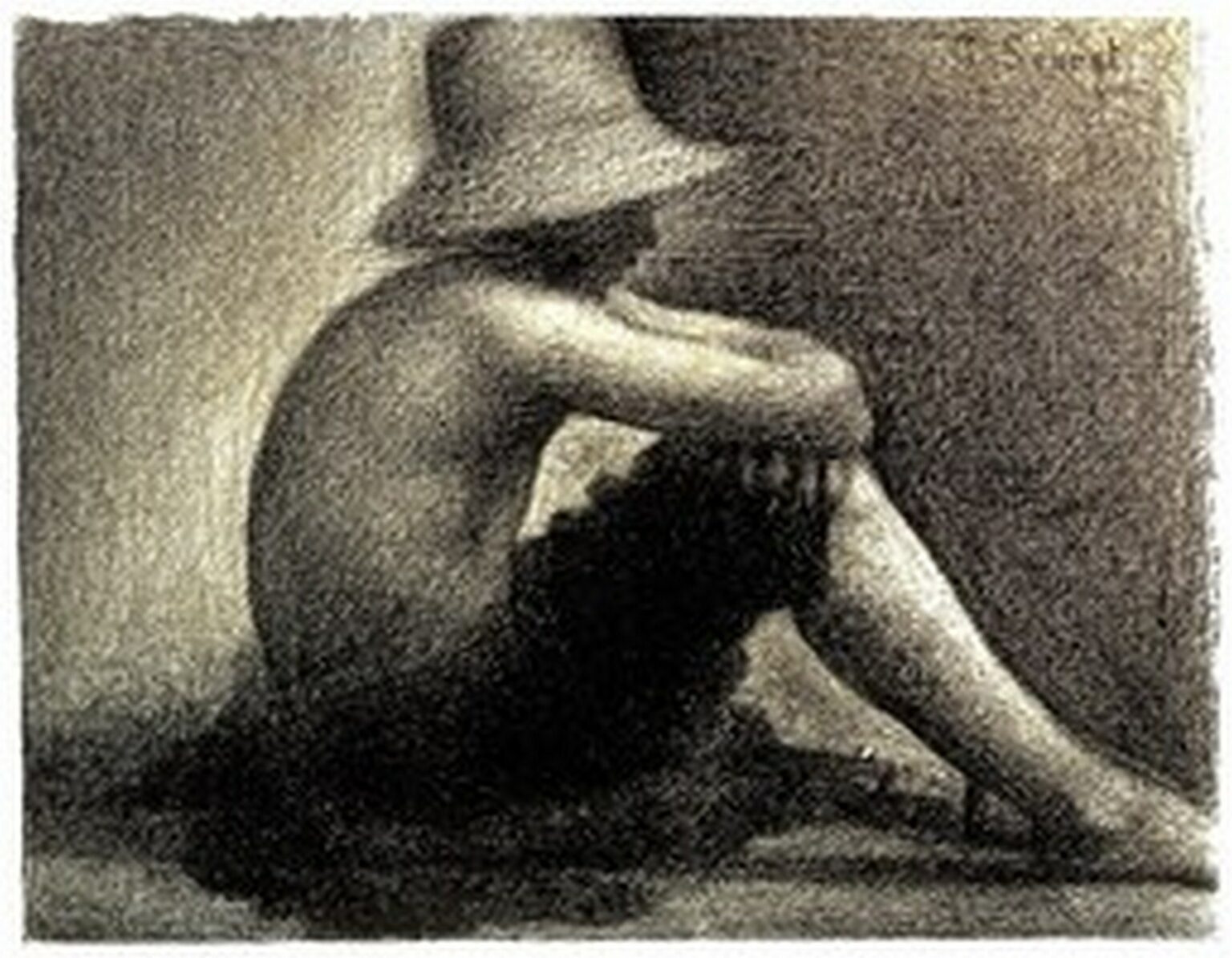 Seurat Seated boy with straw hat (1883)
