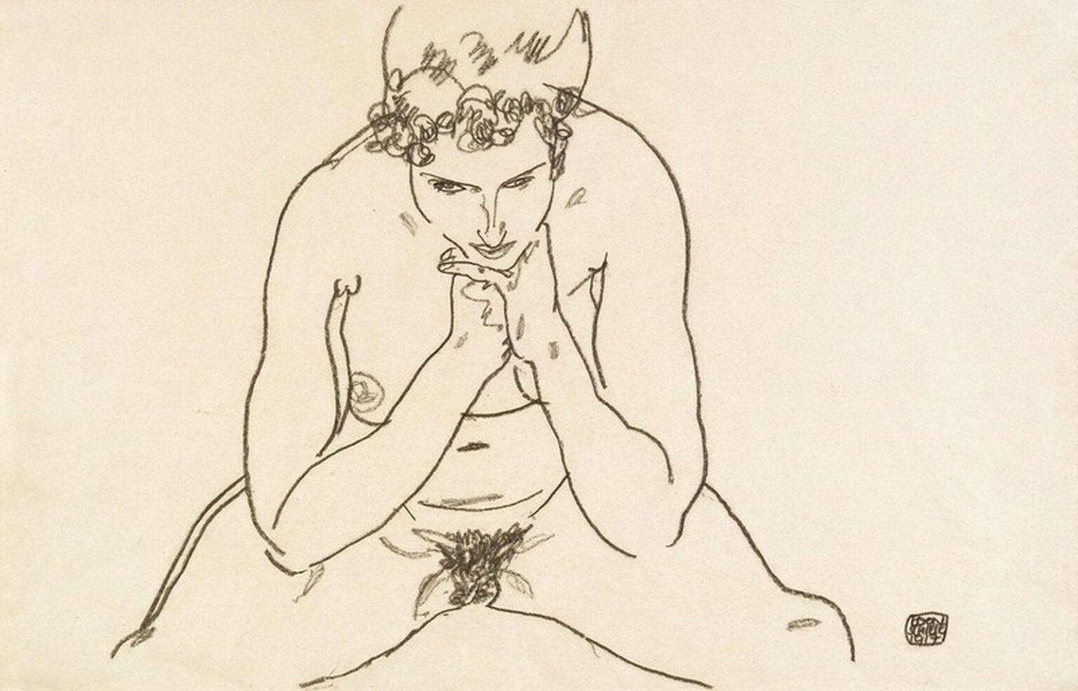 Schiele Seated nude (1917)