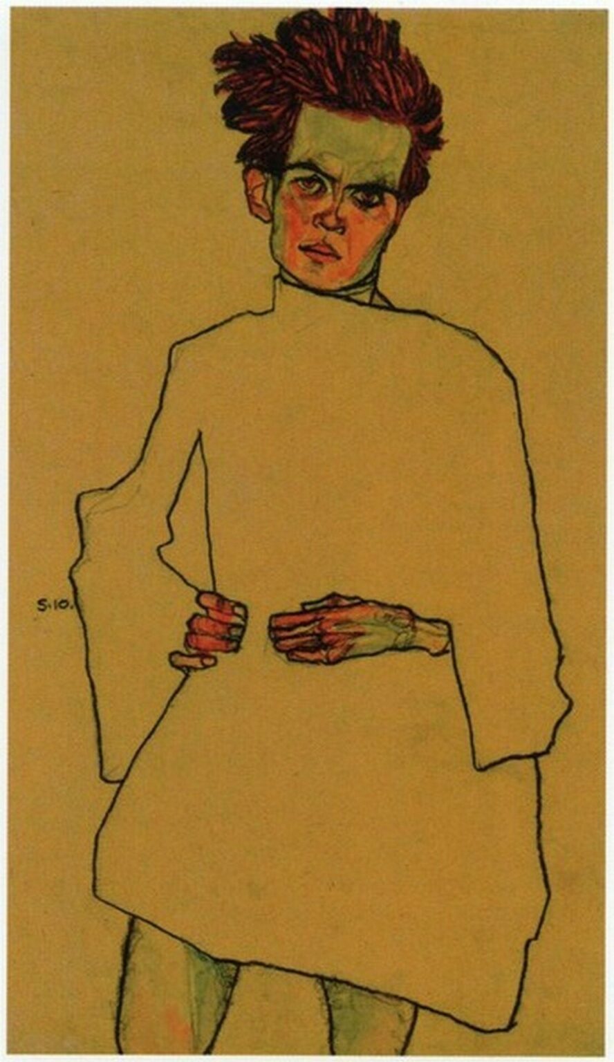 Schiele Selbstdarstellung im Hemd (1910)