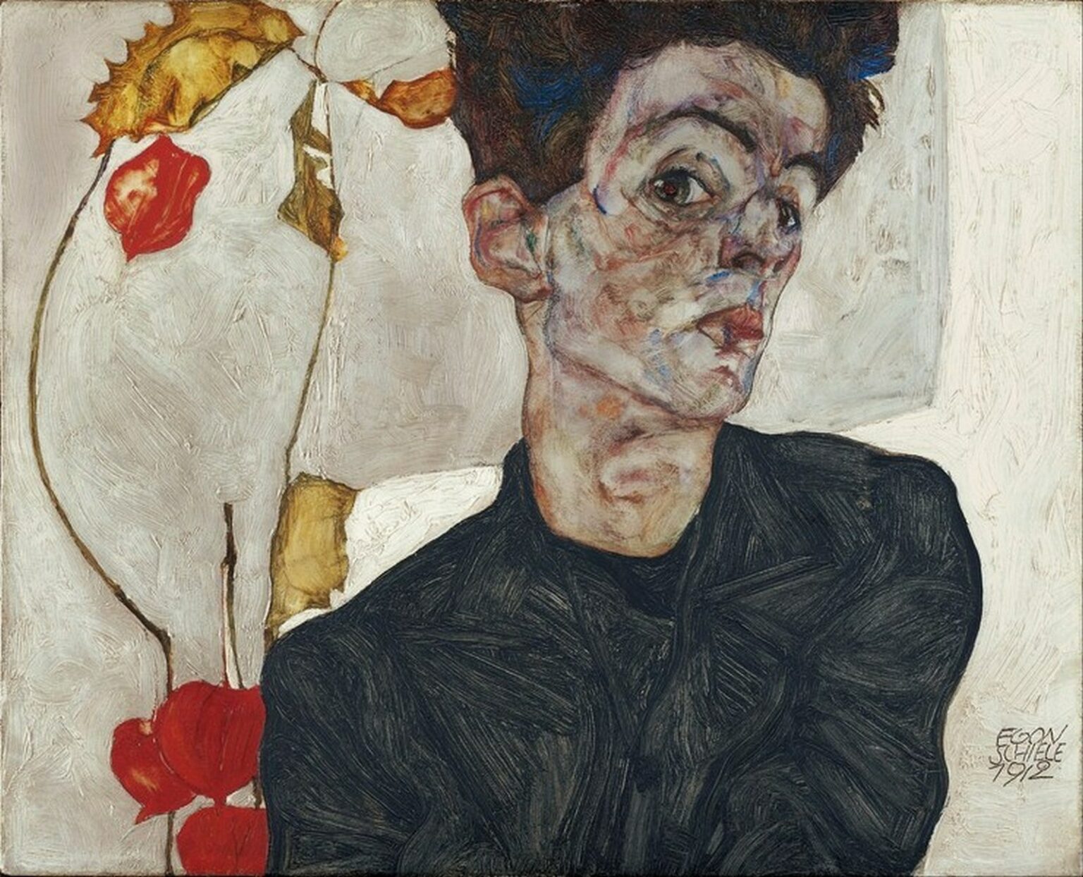 Schiele Self-Portrait with Physalis (1912)