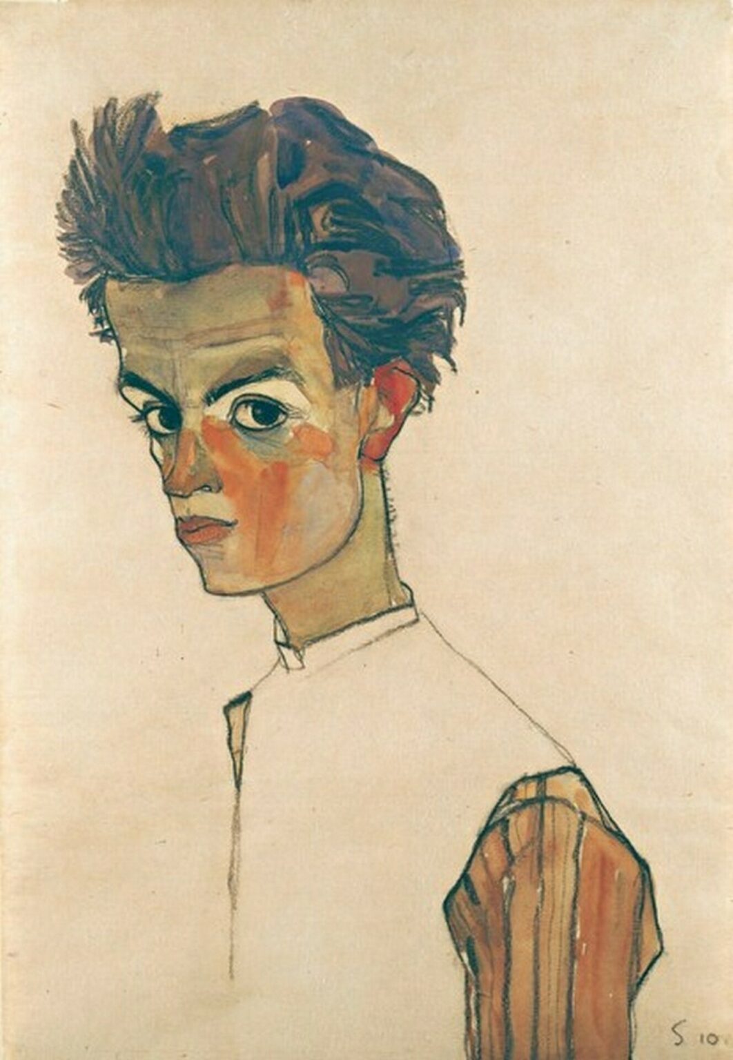 Schiele Self-Portrait with Striped Shirt