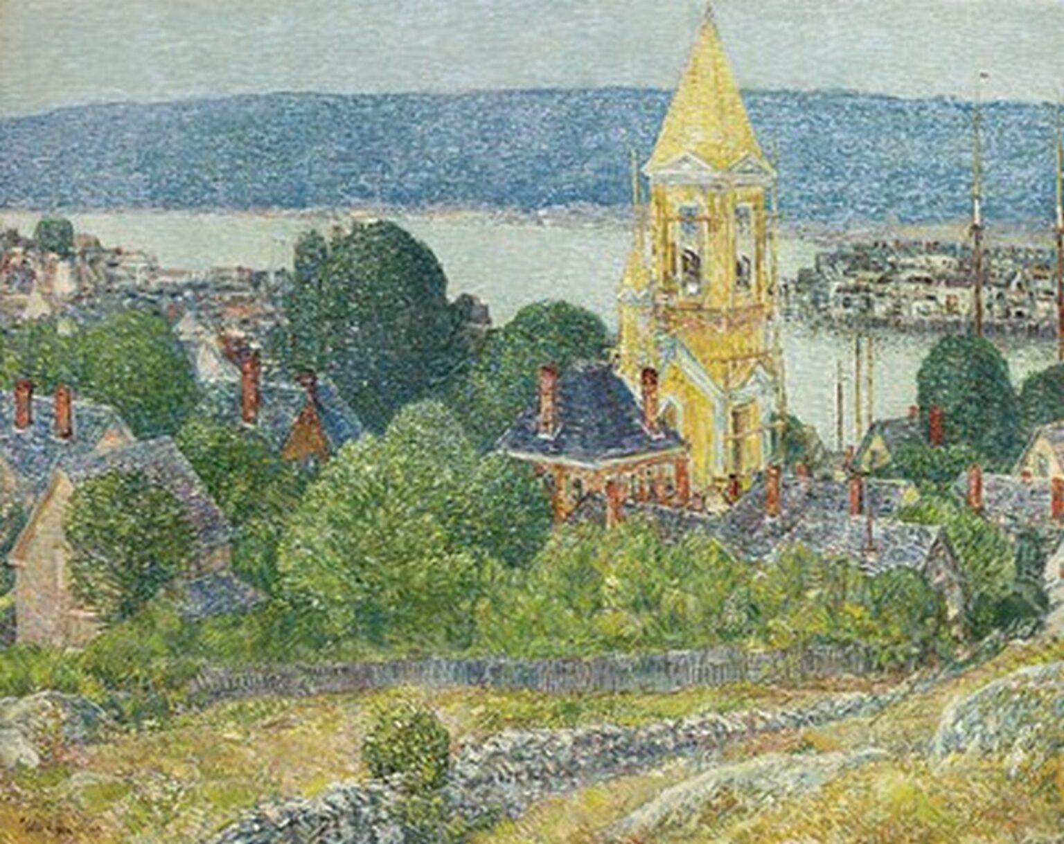 Hassam Shingling the first Baptist Church, Gloucester (1919)