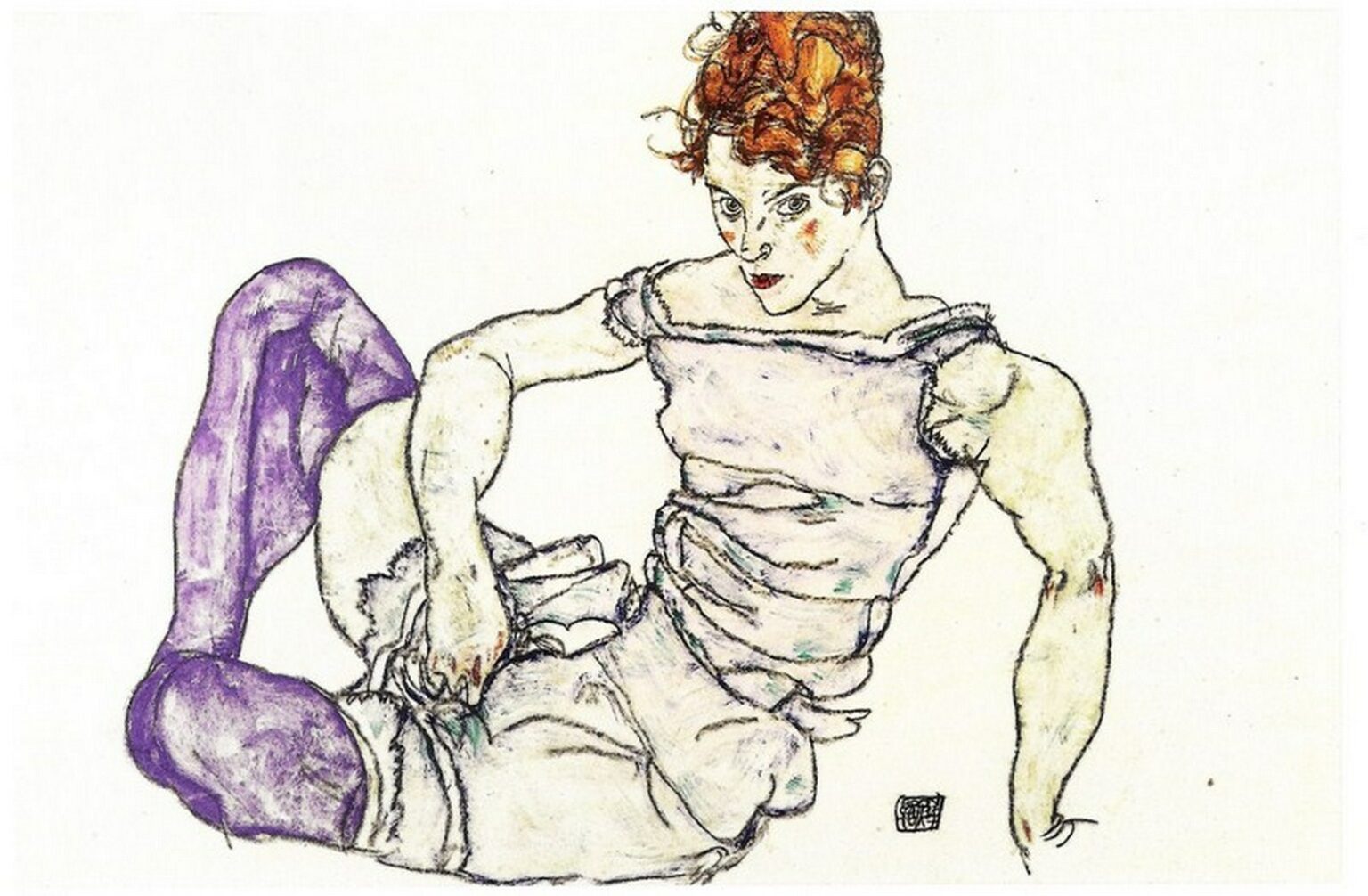 Schiele Sitzende Frau mit violetten Strümpfen (Seated Woman with purple stockings, 1917)