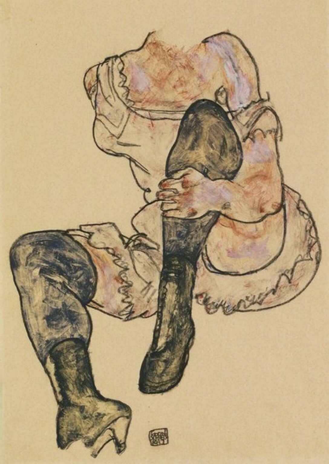 Schiele Sitzende Mit Angezogenem Linken Bein (Torso) (Seated Woman With Bent Left Leg (Torso), 1917)