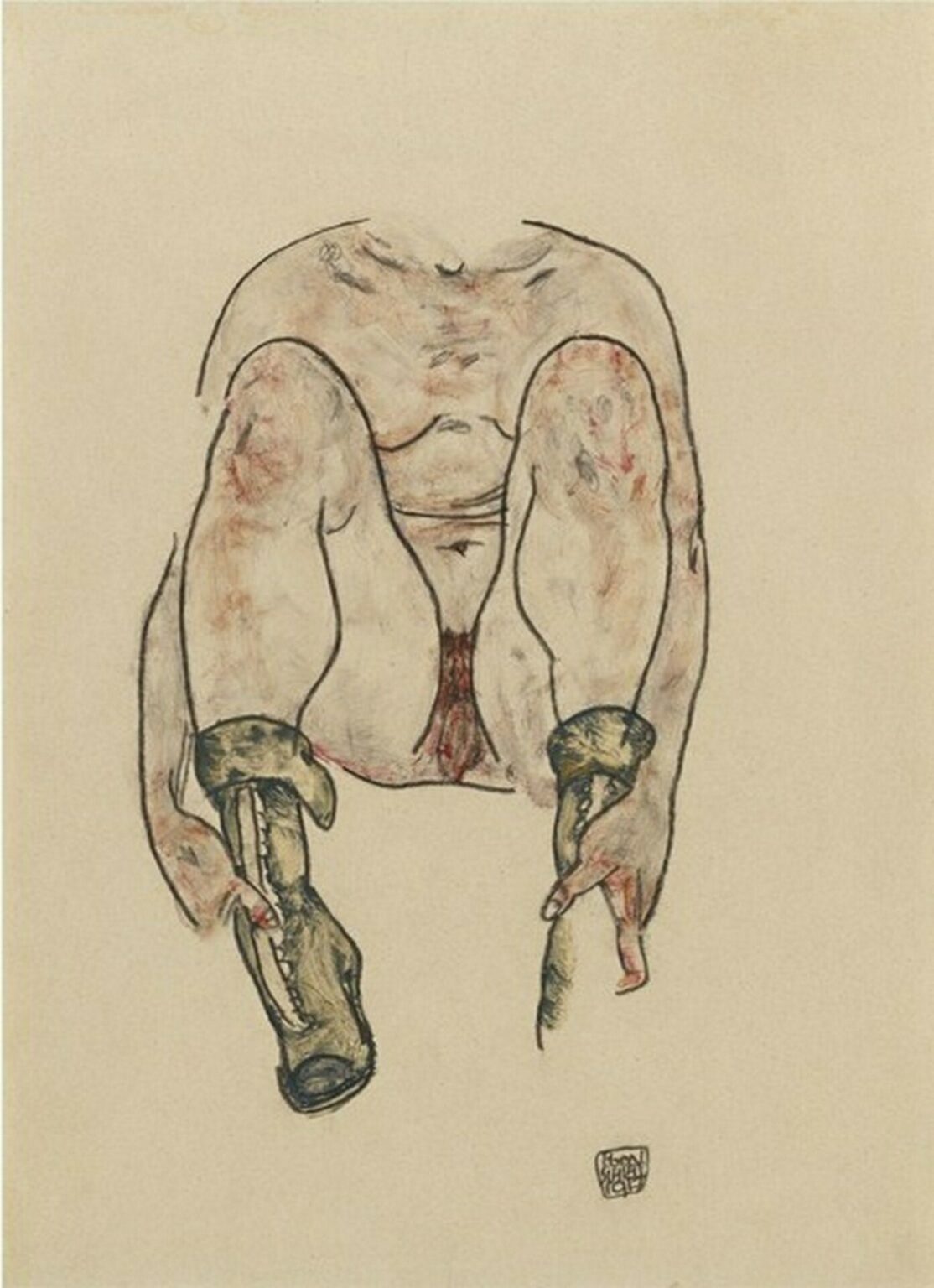 Schiele Sitzender Weiblicher Akt Mit Grüinen Stiefeln (Torso) (Seated Female Nude with Green Boots (Torso, 1917)
