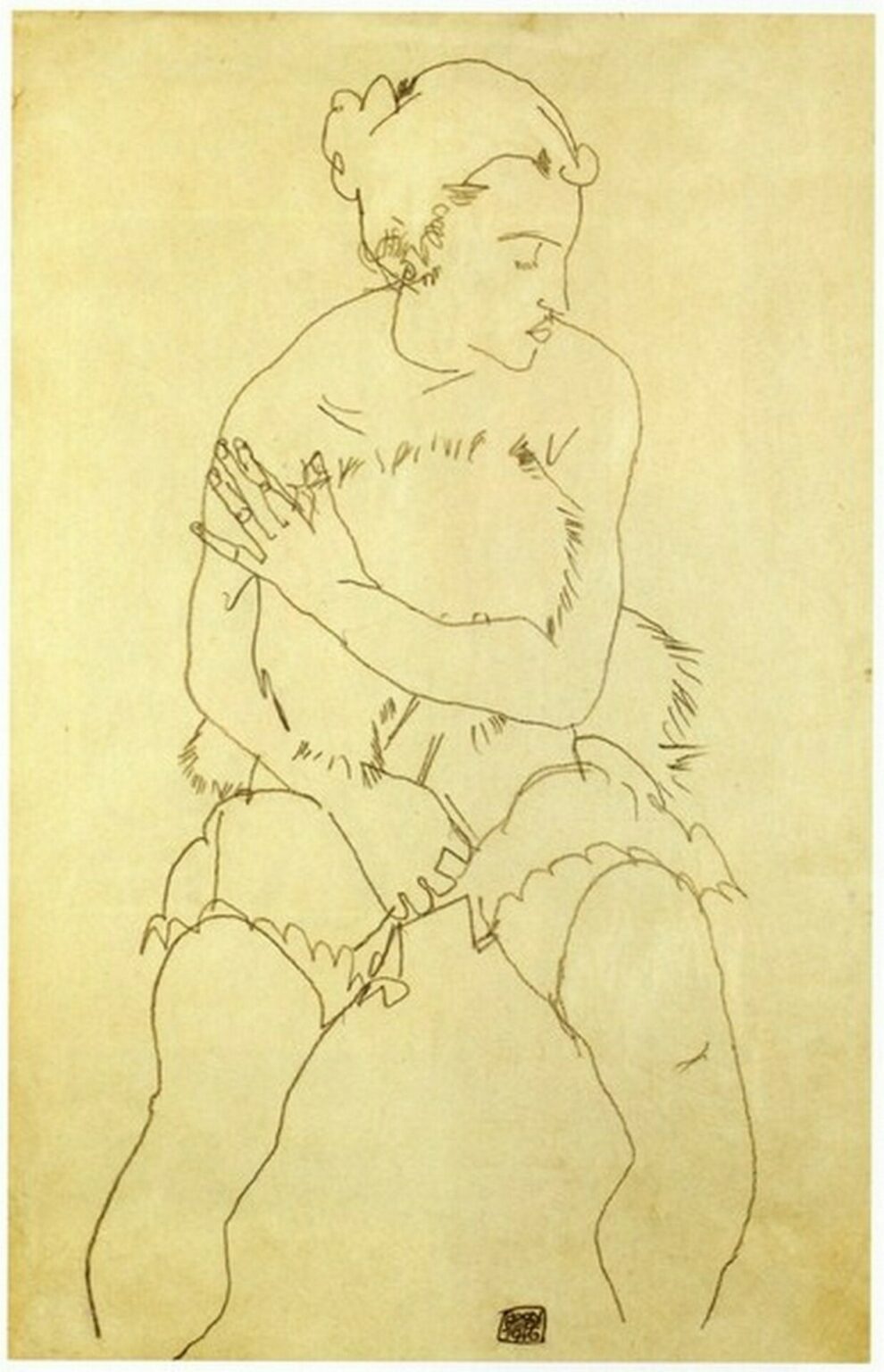 Schiele Sitzender Weiblicher Akt (Seated Female Nude, 1916)
