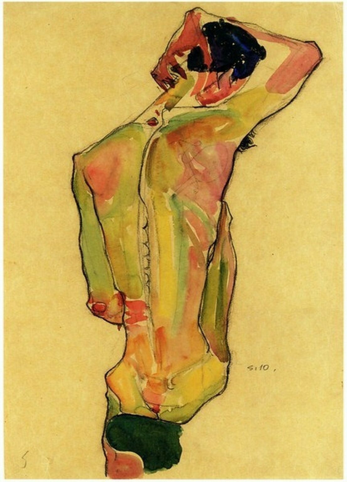 Schiele Sitzender mannucher ruckenakt (Seated male nude, back view, 1910)
