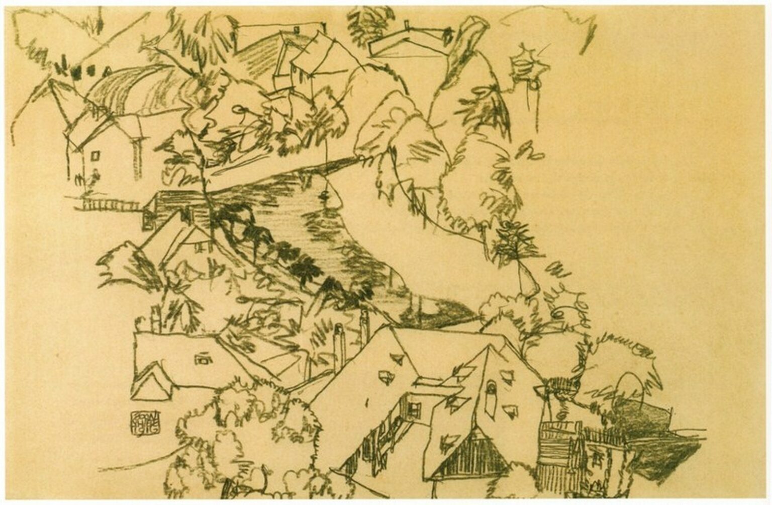 Schiele Stadt An Einem Fluss (Town on a river, 1916)
