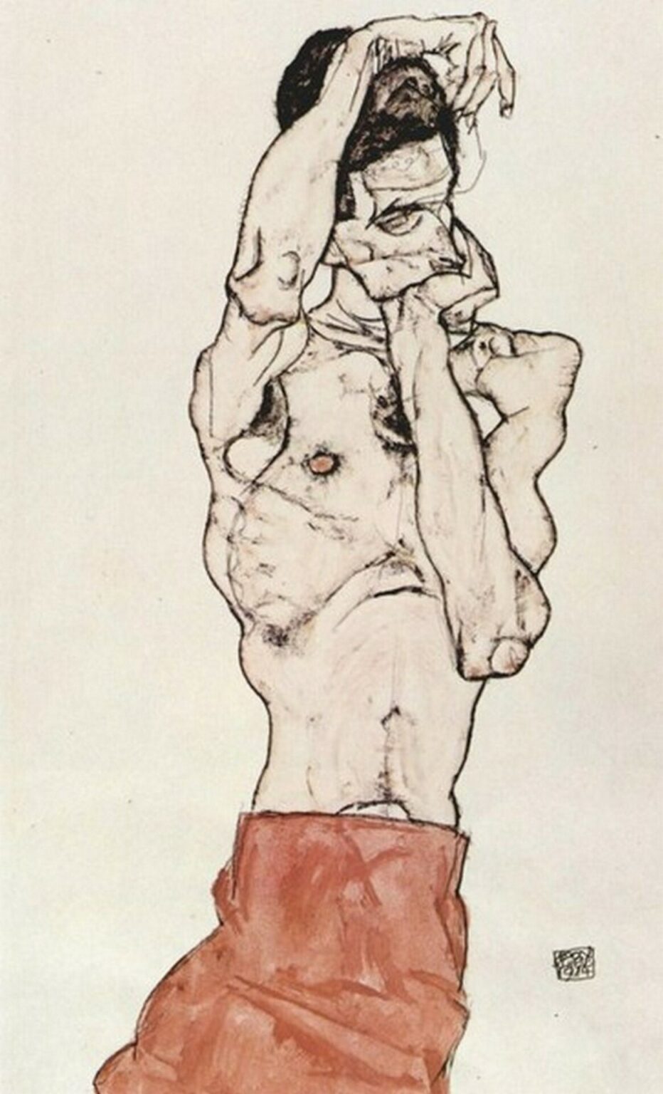 Schiele Standing Male Nude with a Red Loincloth (1914)