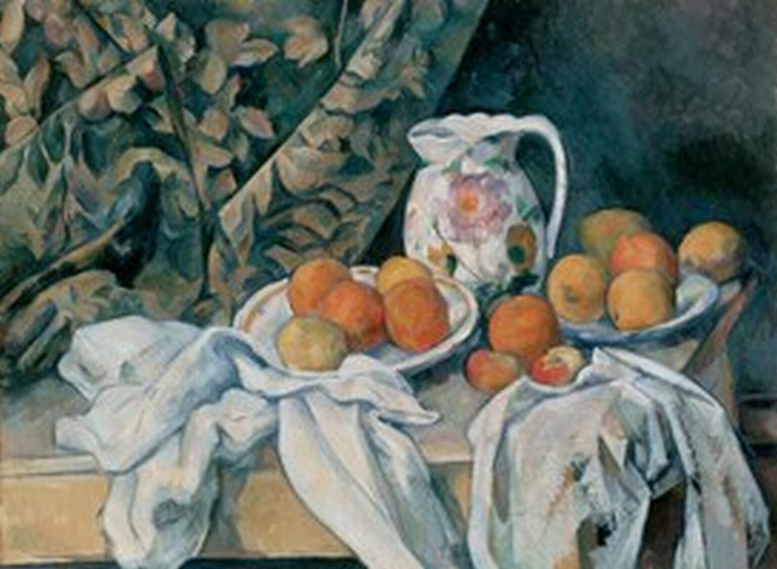 Cézanne Still Life with Curtain and Flowered Pitcher (1895)