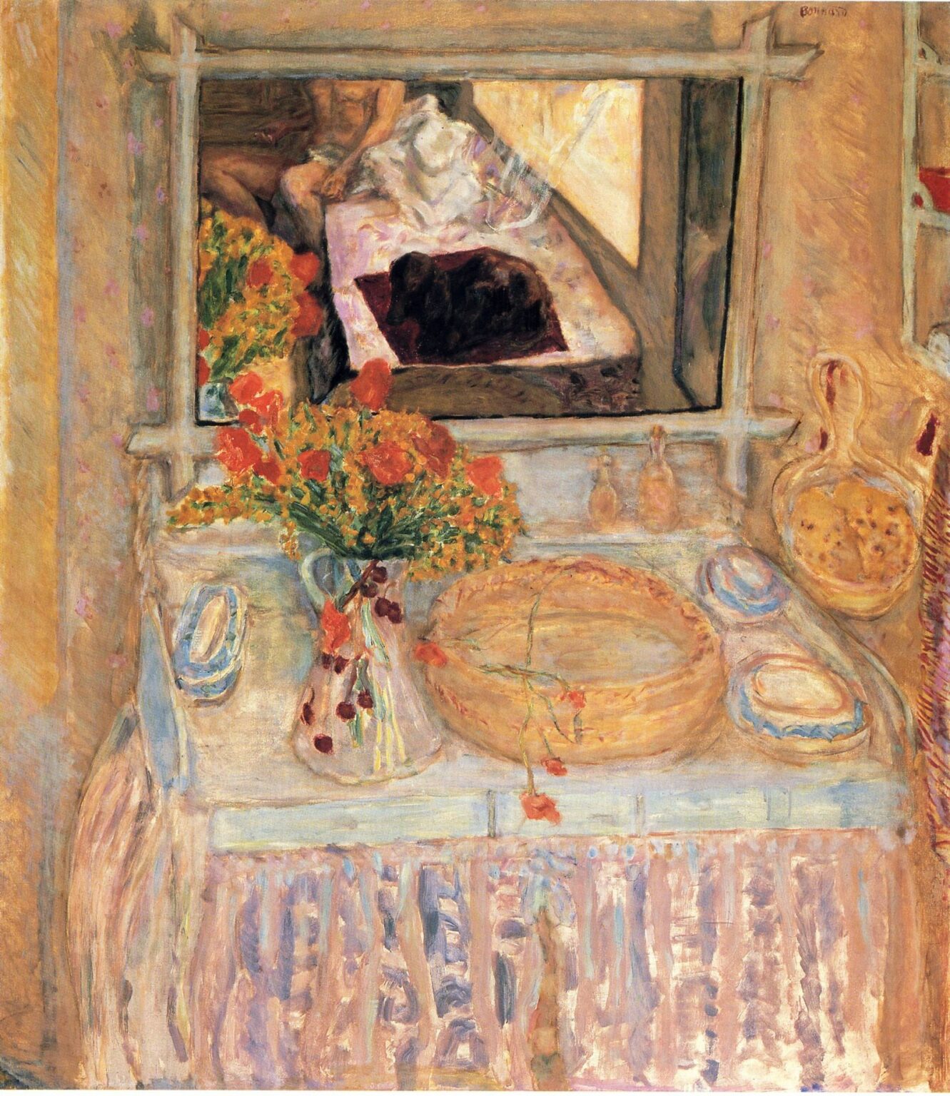 Bonnard Toilet with a bouquet red and yellow (1913)