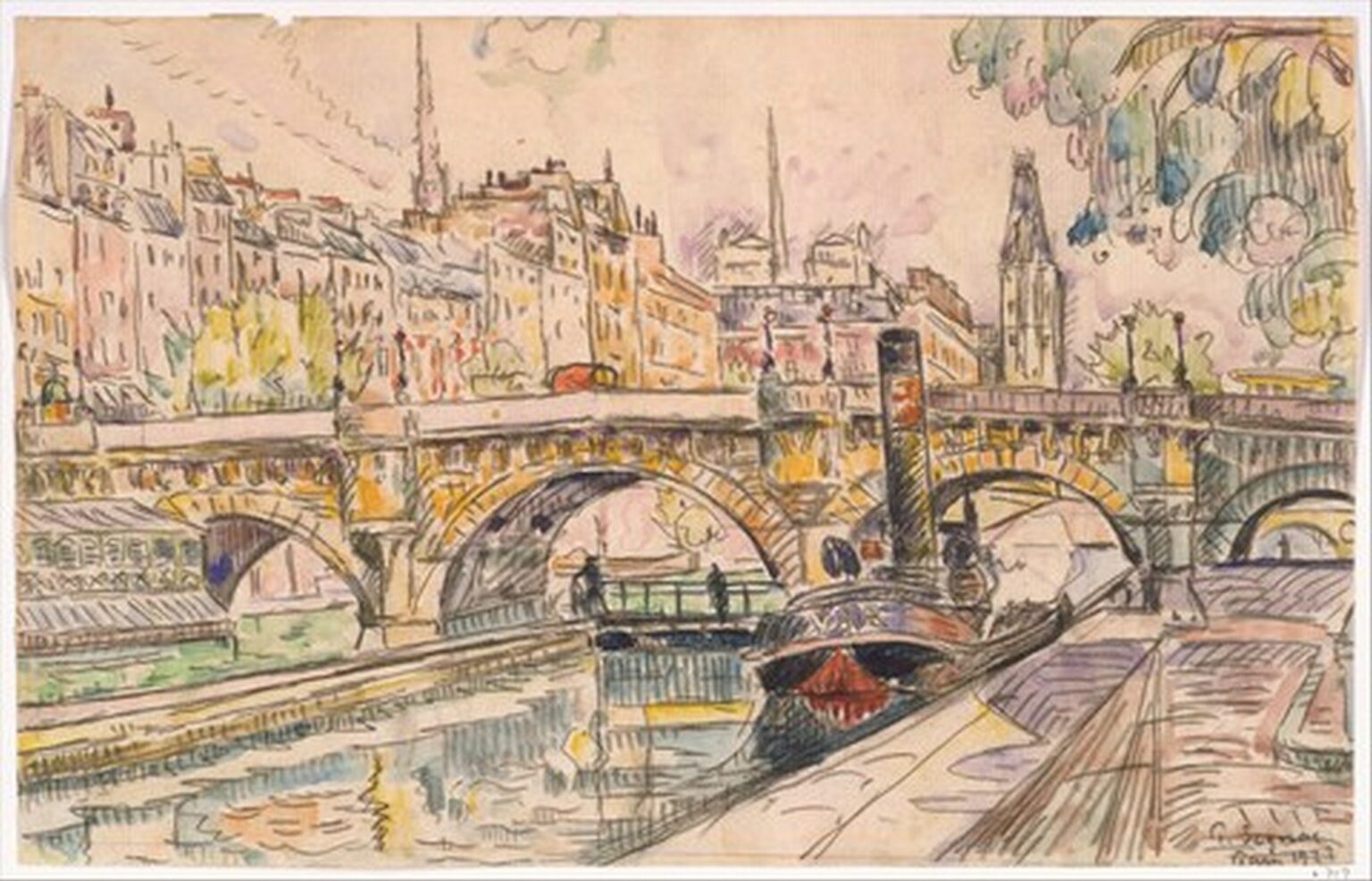 Signac Tugboat at the Pont Neuf, Paris (1923)