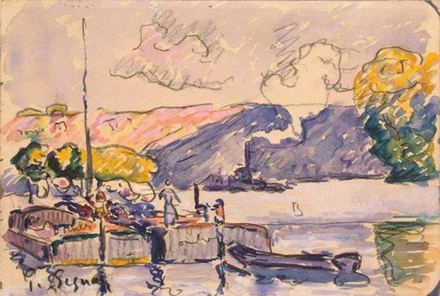 Signac Two Barges Boat and Tugboat in Samois