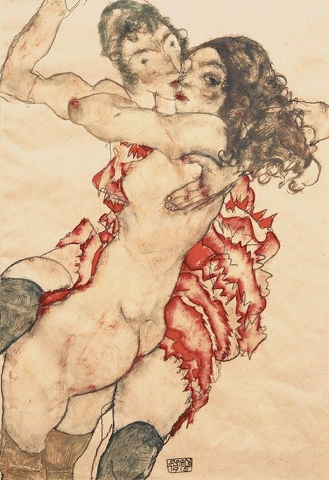 Schiele Two women embracing (1915)