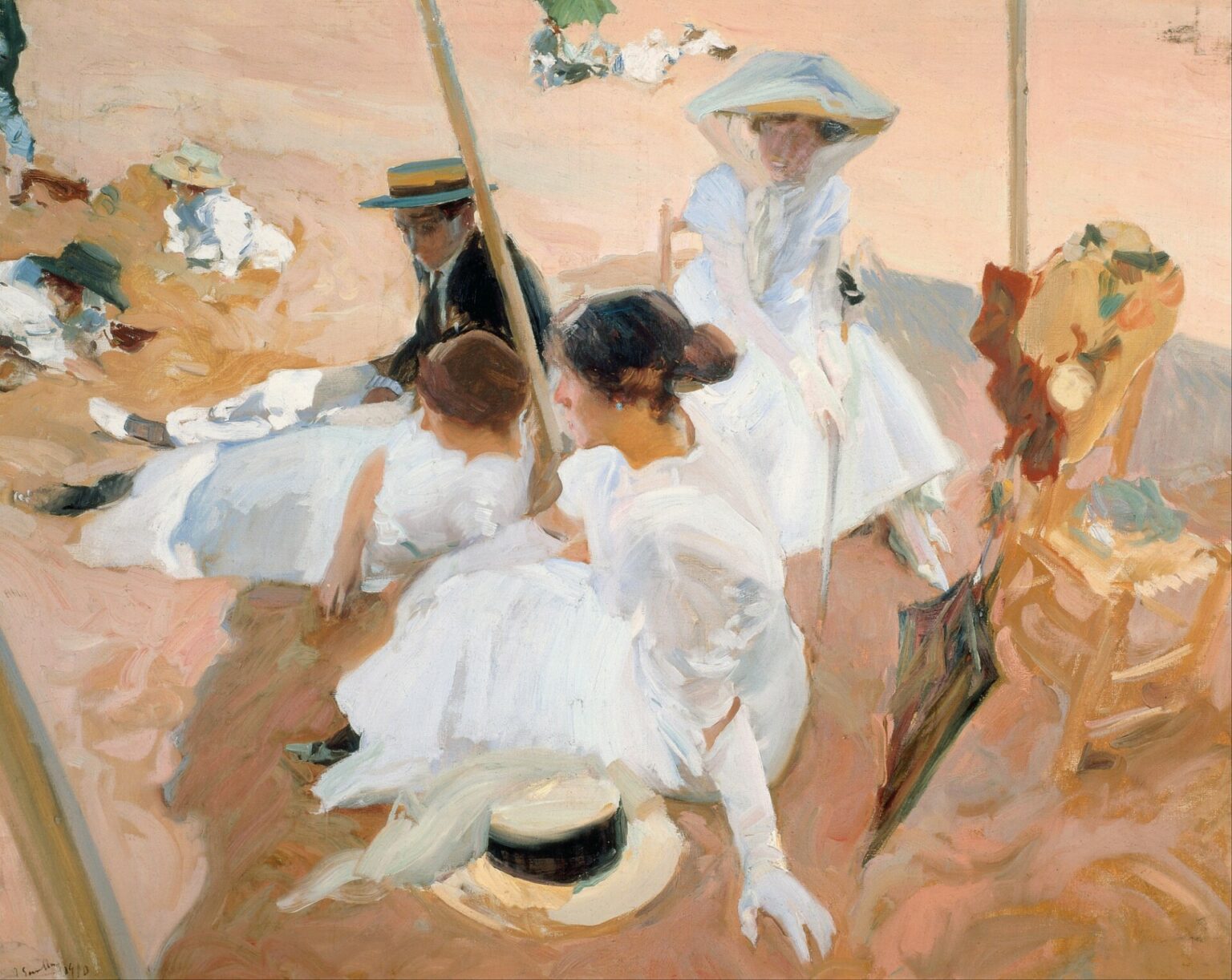 Sorolla Under the awning at Zarauz beach (1910)