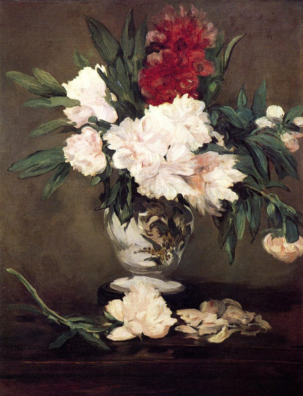 Manet Vase of peonies on a small pedestal (1864)