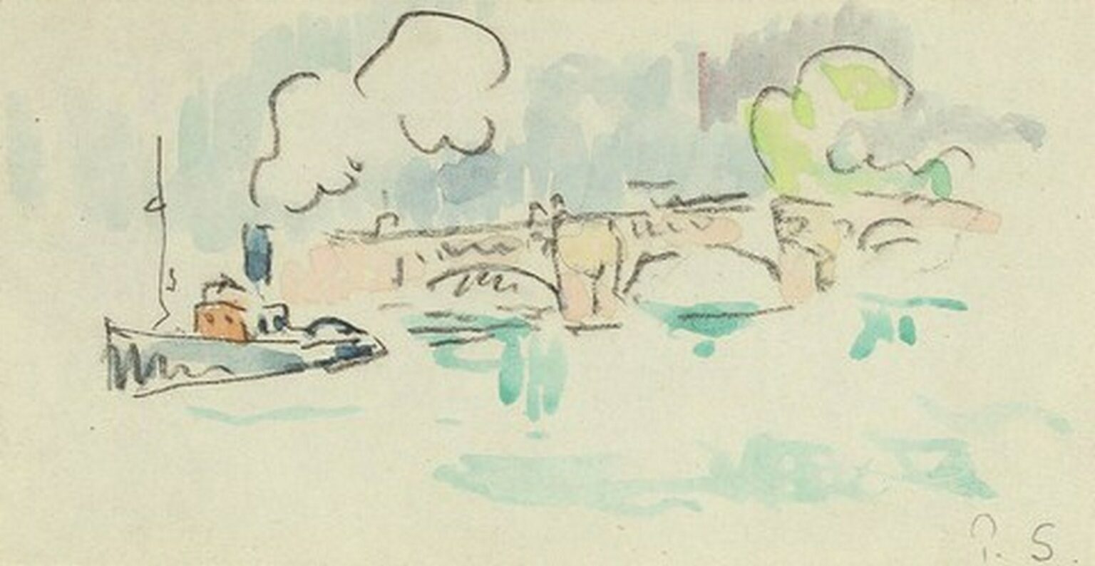 Signac Vue présumée du pont neuf avec bateau à vapeur