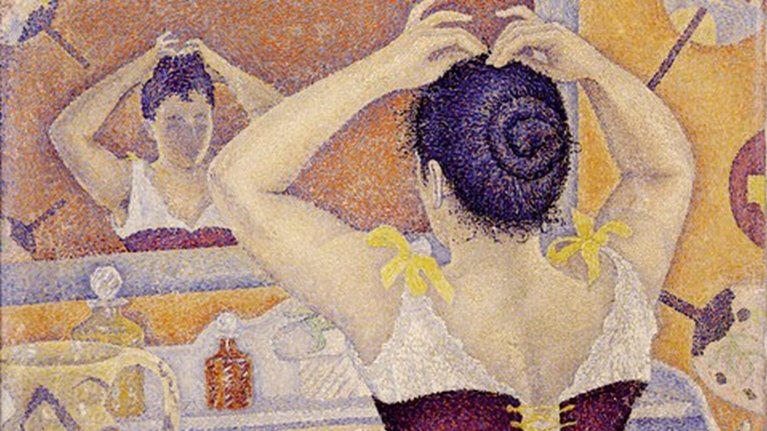 Signac Woman at her toilette wearing a purple corset (1893, detail)