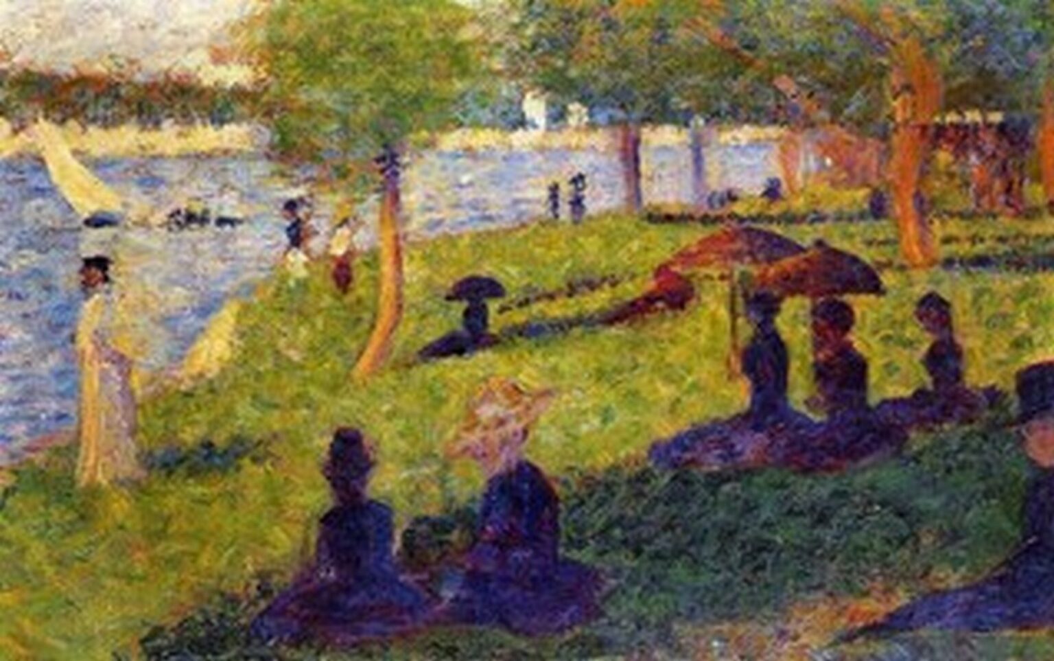Seurat Woman fishing and seated figures (1884)