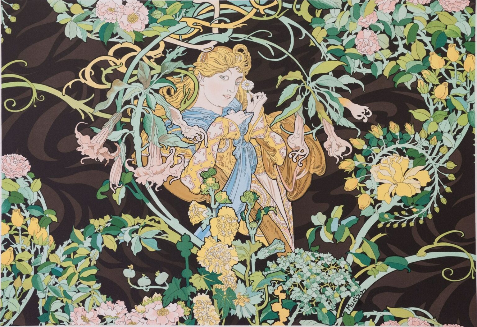 Mucha Woman with Flowers