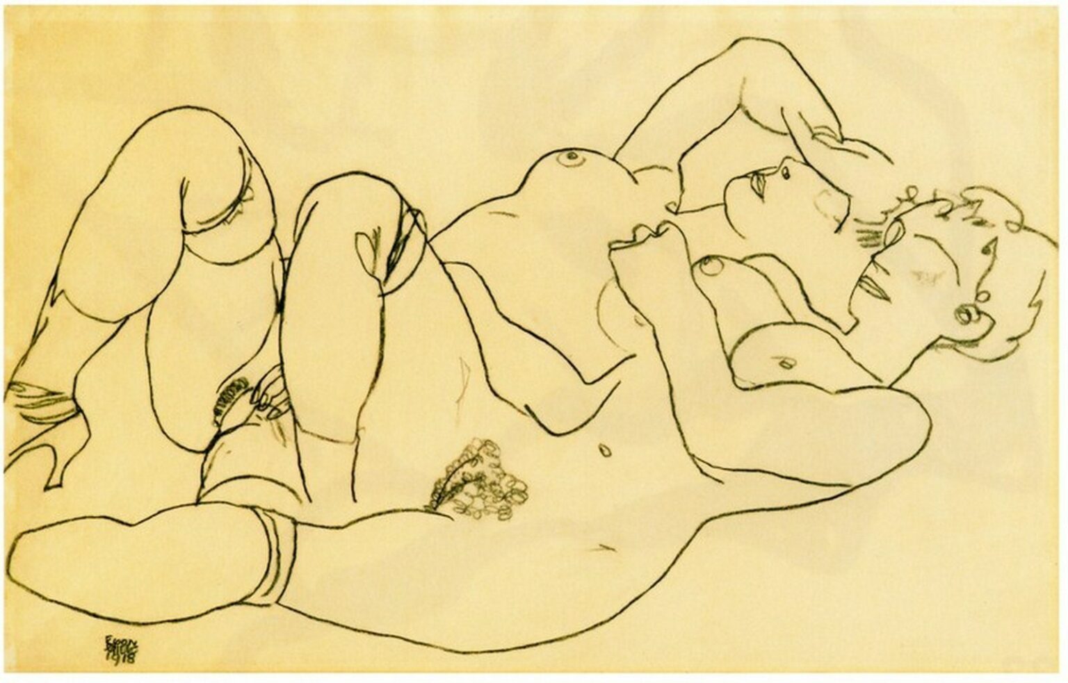Schiele Zwei liegende Akte (1918)