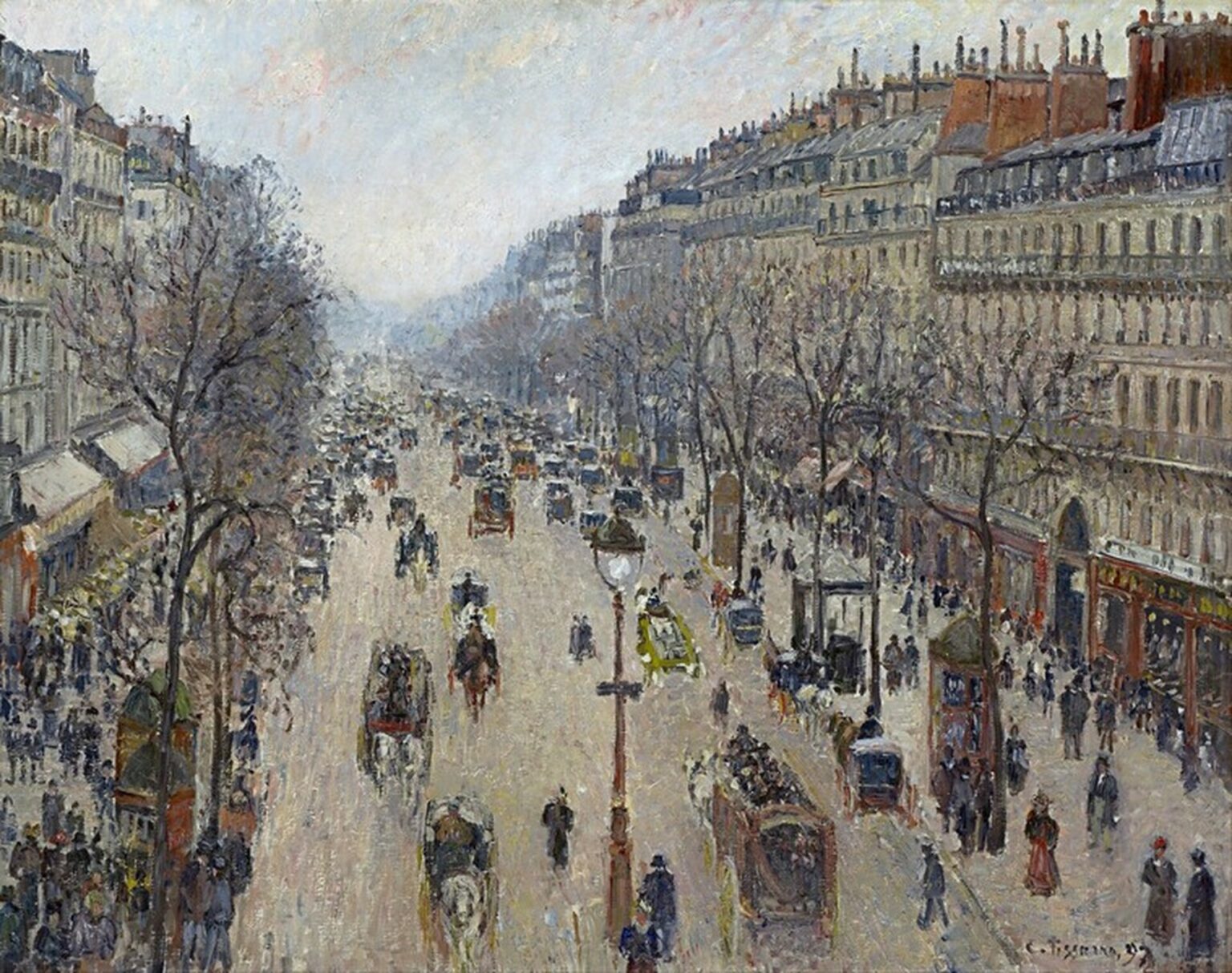 Pissarro Boulevard Montmartre morning cloudy weather