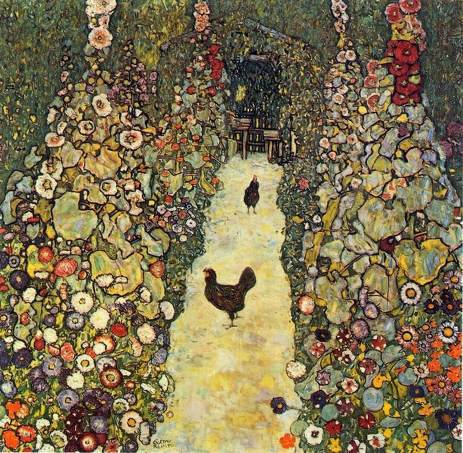 Klimt Gallinas en el jardín (1916)